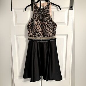 Elegant Sparkle Black and Nude Dress